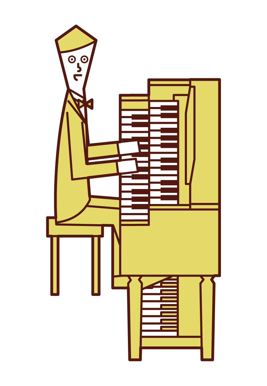 Illustration of a man playing an organ