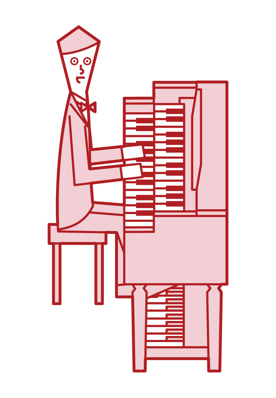 Illustration of a man playing an organ