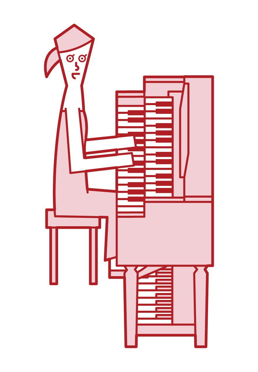 Illustration of a woman playing an organ