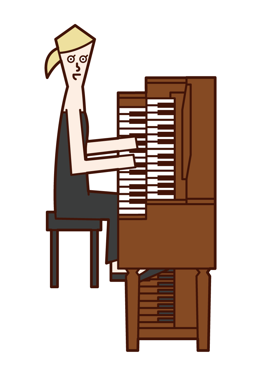 オルガンを演奏する人（女性）のイラスト
