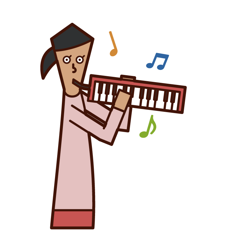 鍵盤ハーモニカを演奏する人（女性）のイラスト