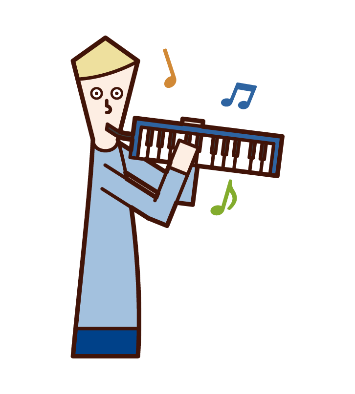演奏鍵盤口琴的人（男性）的插圖