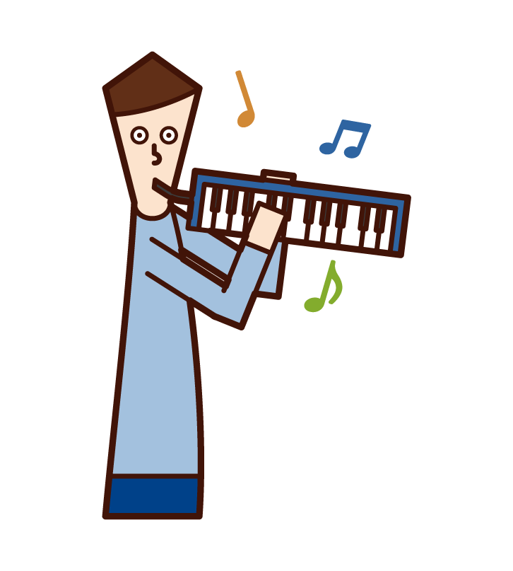 Illustration of a man playing a keyboard harmonica