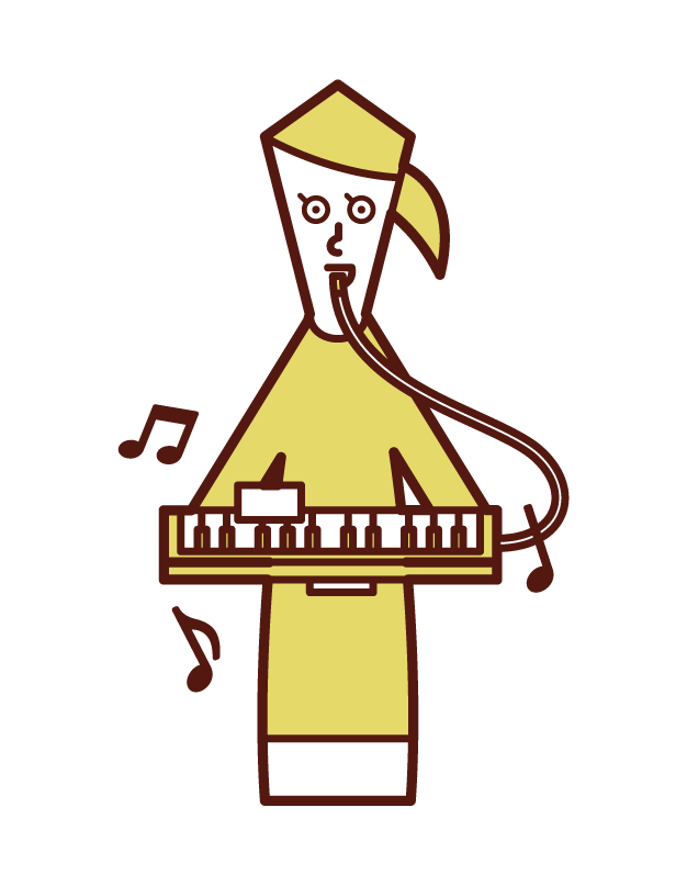 Illustration of a woman playing a keyboard harmonica