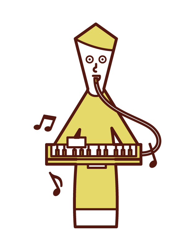 演奏鍵盤口琴的人（男性）的插圖