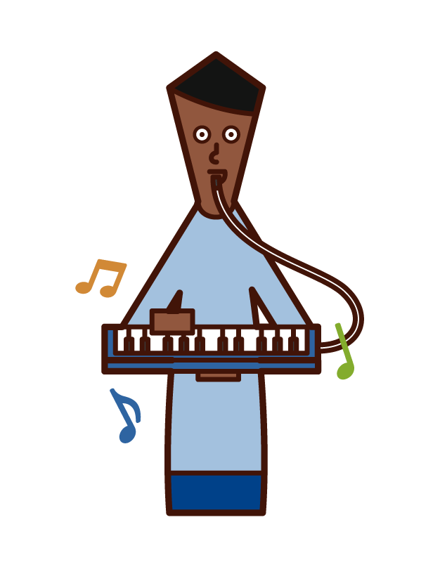 鍵盤ハーモニカを演奏する人（男性）のイラスト