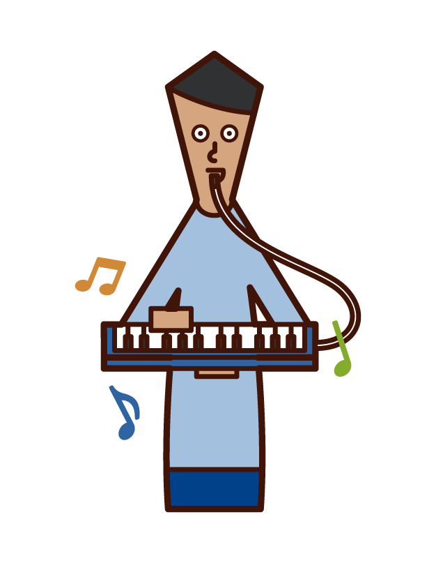 鍵盤ハーモニカを演奏する人（男性）のイラスト