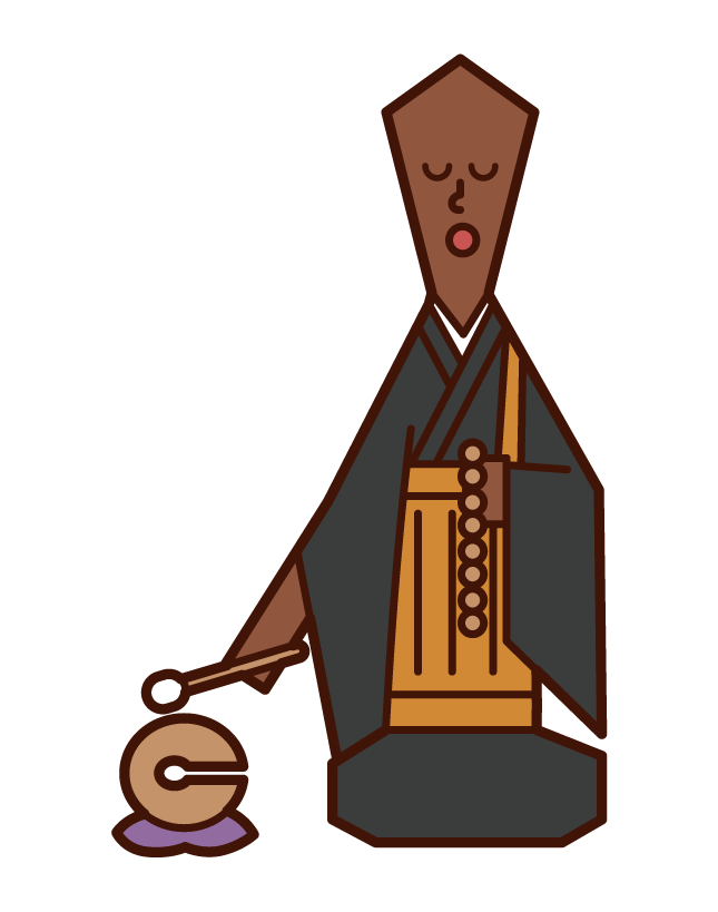 Illustration of a monk hitting a wooden fish