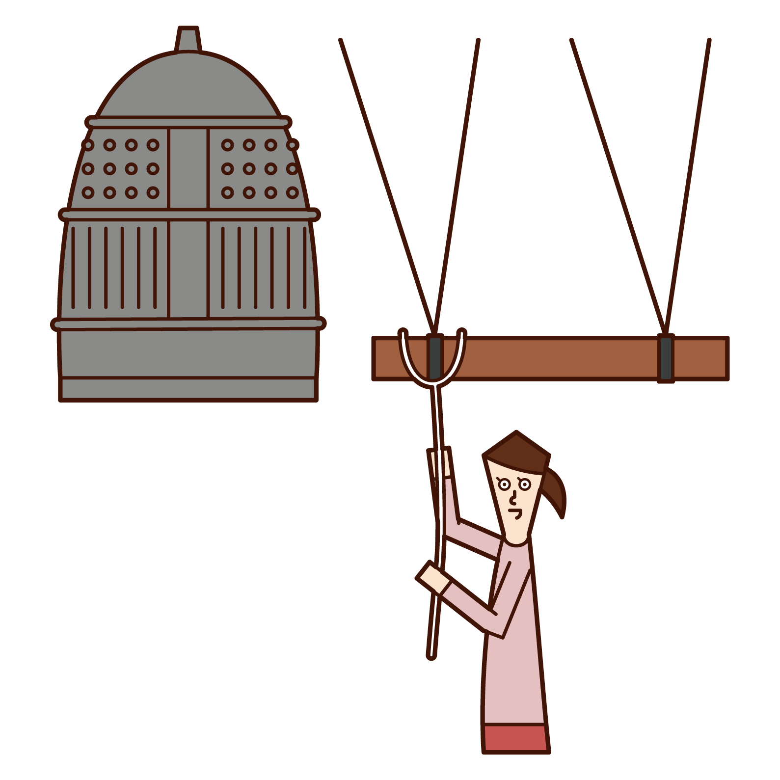 Illustration of a woman ringing a temple bell
