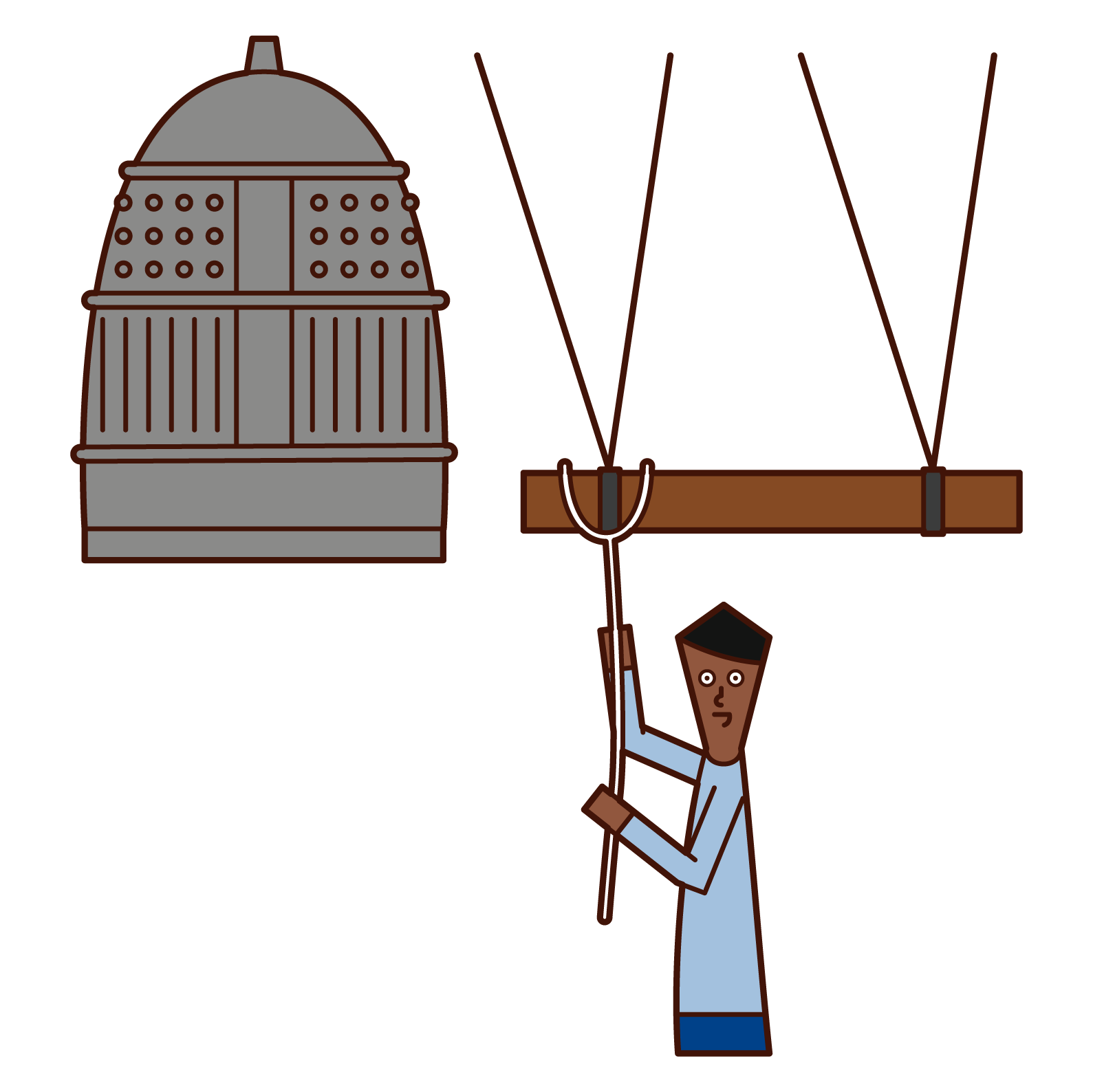 Illustration of a man ringing a temple bell
