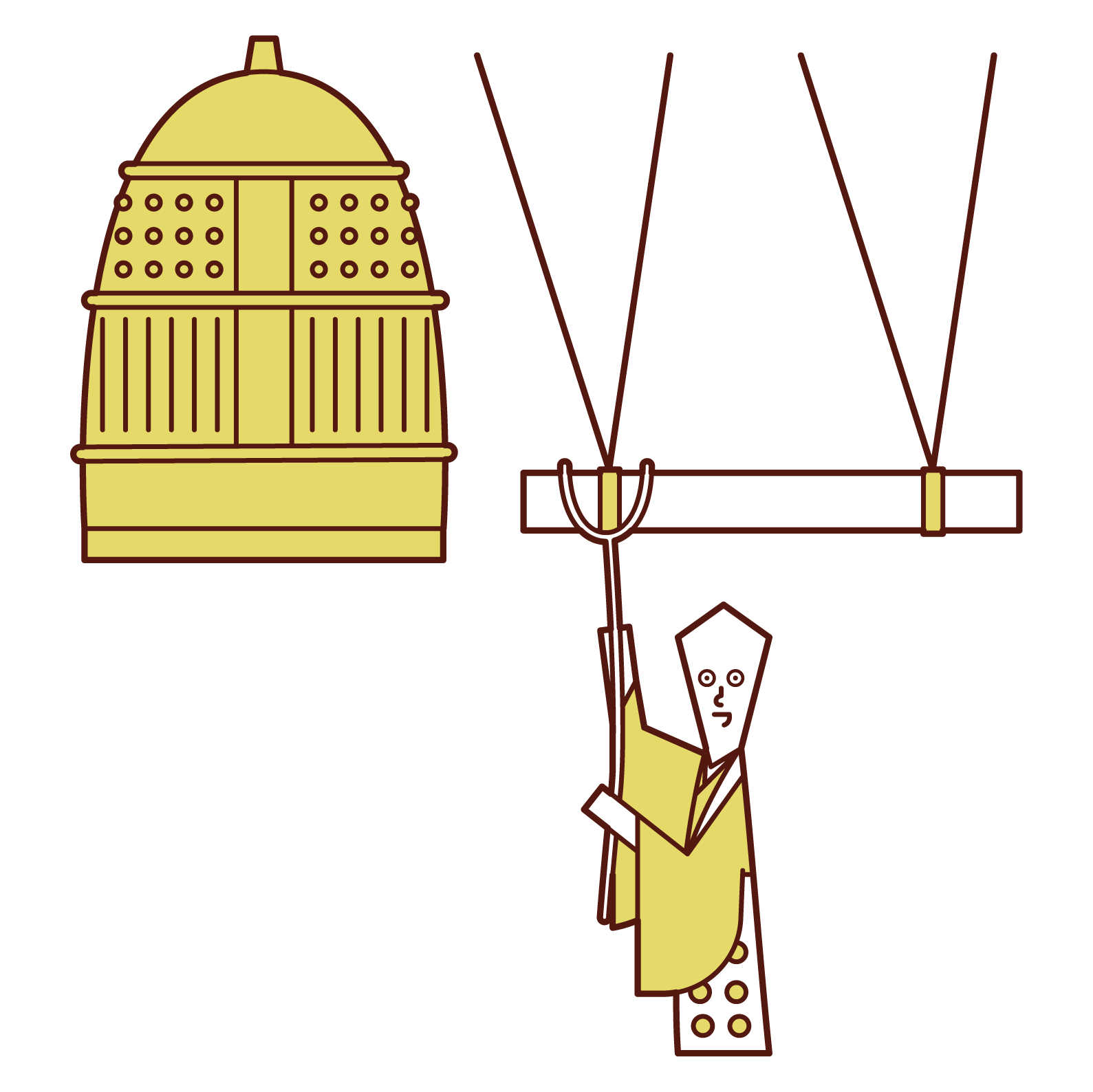 Illustration of a monk ringing a temple bell