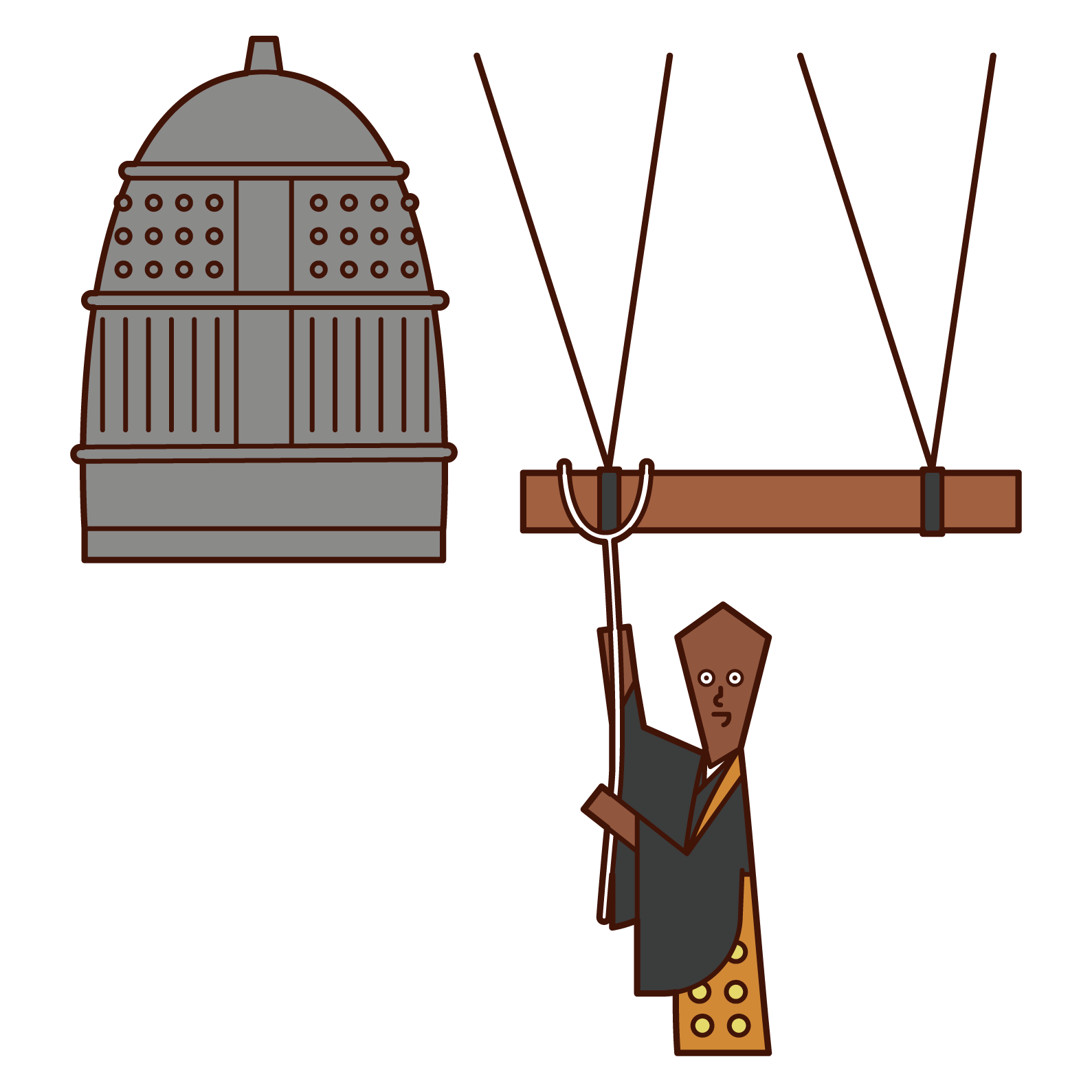 Illustration of a monk ringing a temple bell – Free illustrations KuKuKeKe