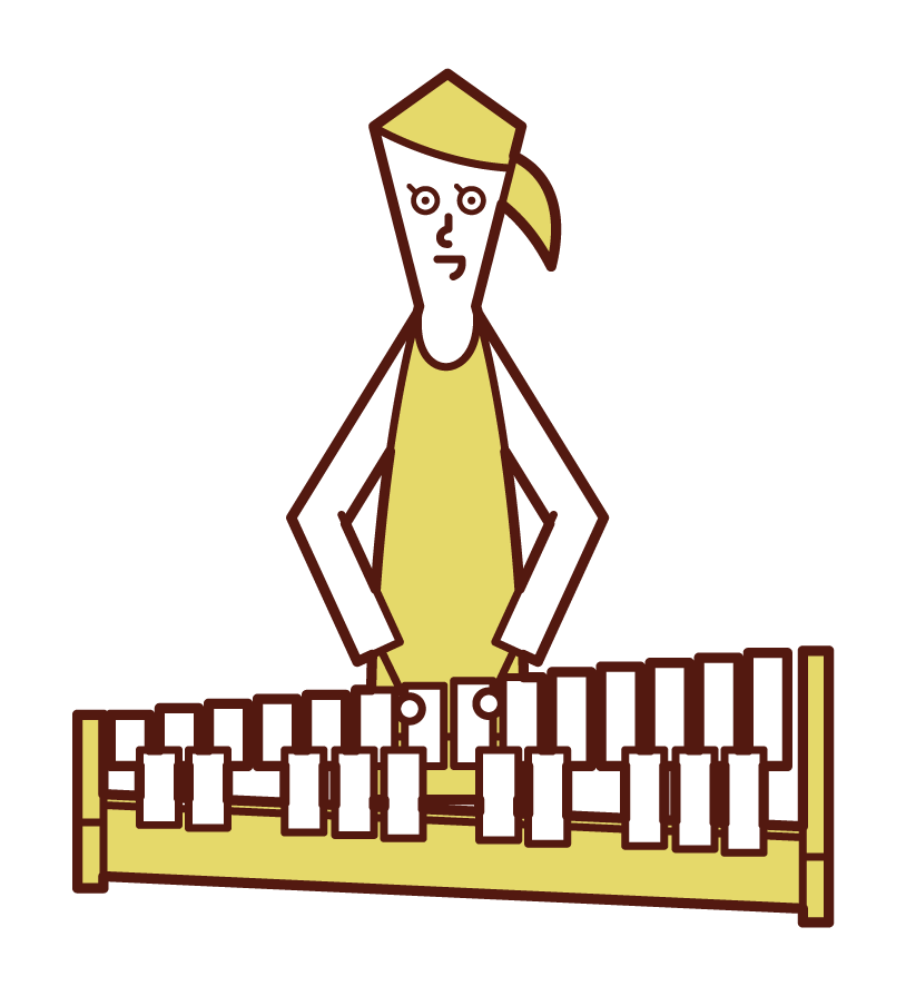 演奏木琴（馬林巴·西羅芬）的人（女性）的插圖