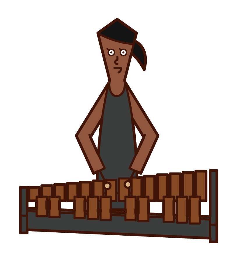 Illustration of a woman playing a xylophone (marimba xylophone)