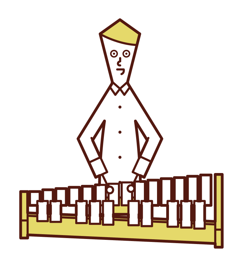 Illustration of a man playing a xylophone (marimba xylophone)