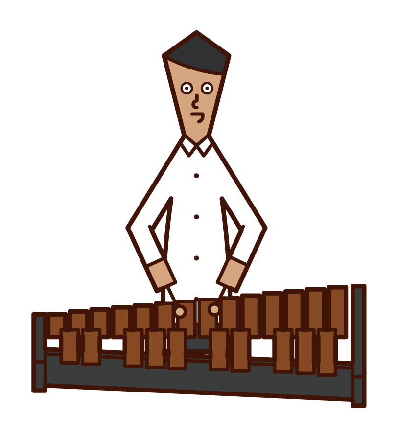 木琴（マリンバ・シロフォン）を演奏する人（男性）のイラスト