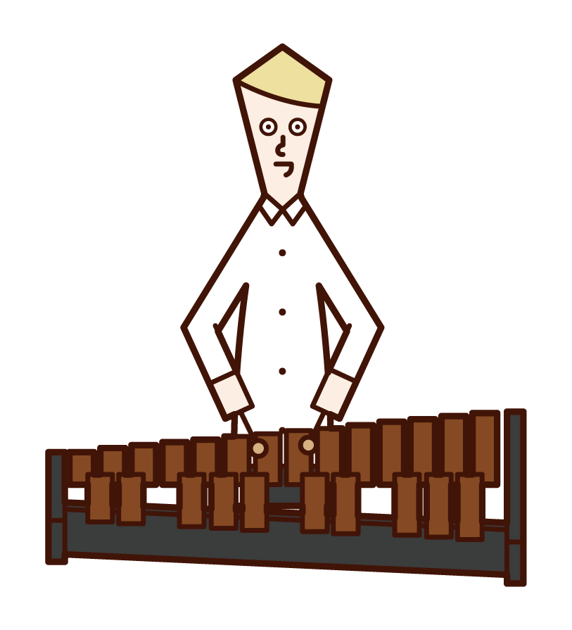 木琴（マリンバ・シロフォン）を演奏する人（男性）のイラスト