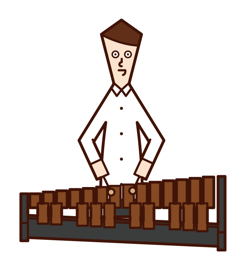 Illustration of a man playing a xylophone (marimba xylophone)