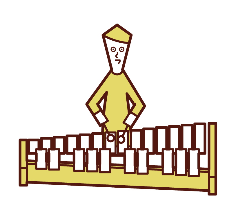 木琴（マリンバ・シロフォン）を演奏する子供（男子）のイラスト