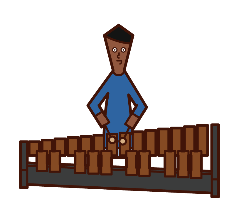 Illustration of a child (boy) playing a xylophone (marimba xylophone)