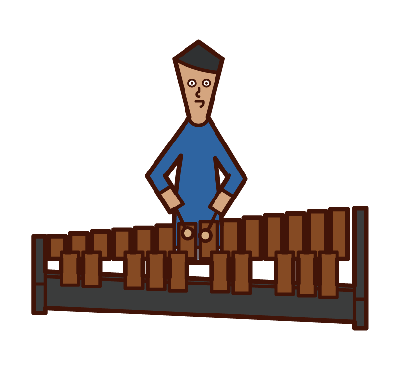 Illustration of a child (boy) playing a xylophone (marimba xylophone)