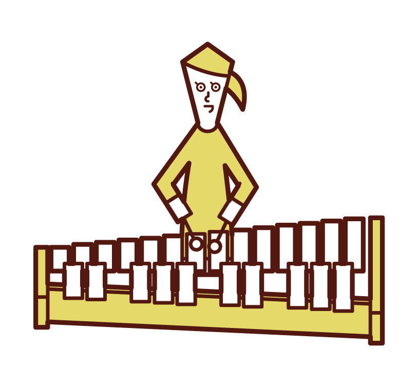 Illustration of a child (girl) playing a xylophone (marimba xylophone)