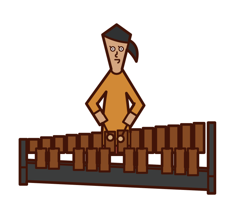 Illustration of a child (girl) playing a xylophone (marimba xylophone)