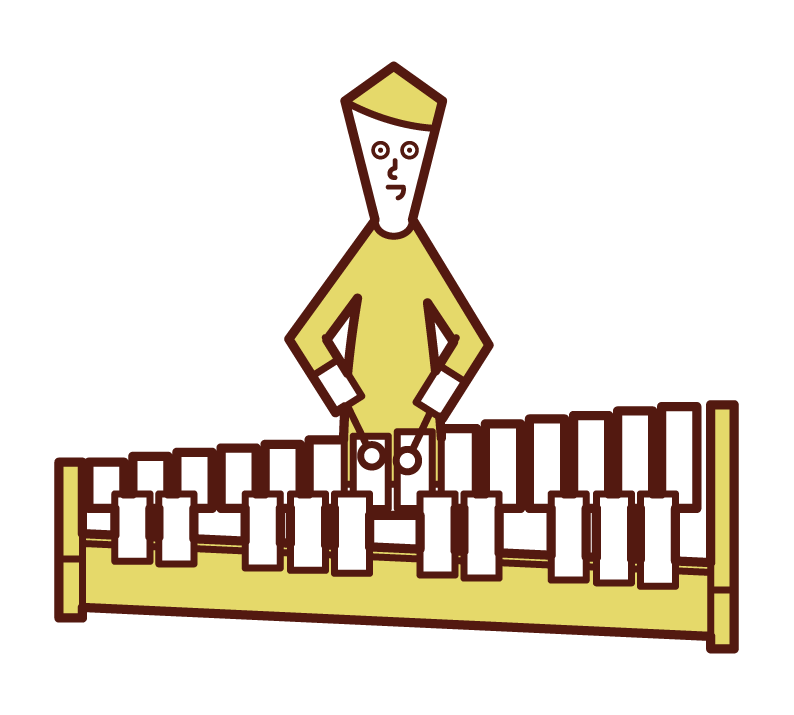 鉄琴を演奏する子供（男子）のイラスト