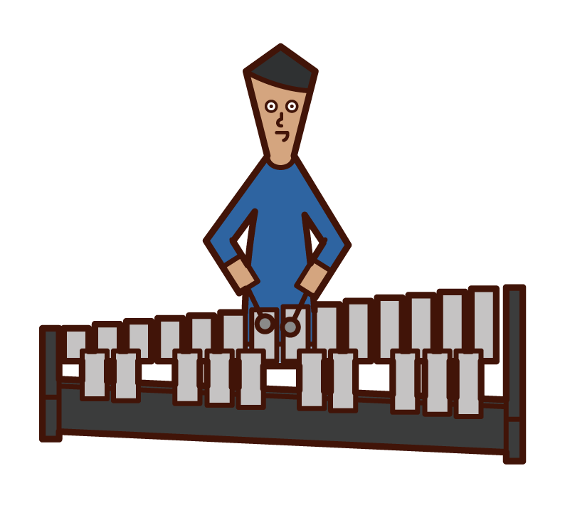 Illustration of a child (boy) playing an iron harp