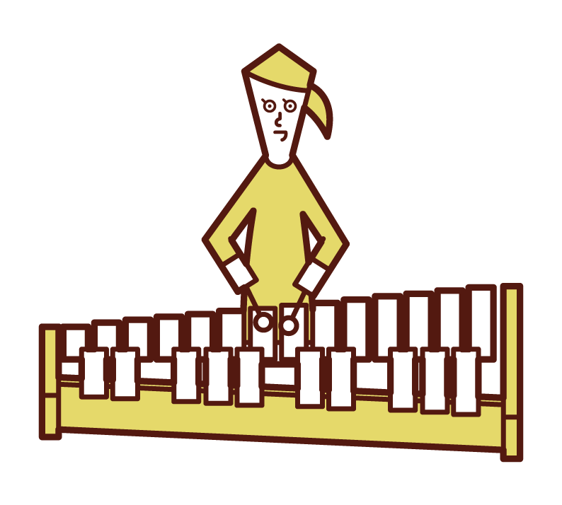 兒童（女孩）的插圖，玩鐵琴