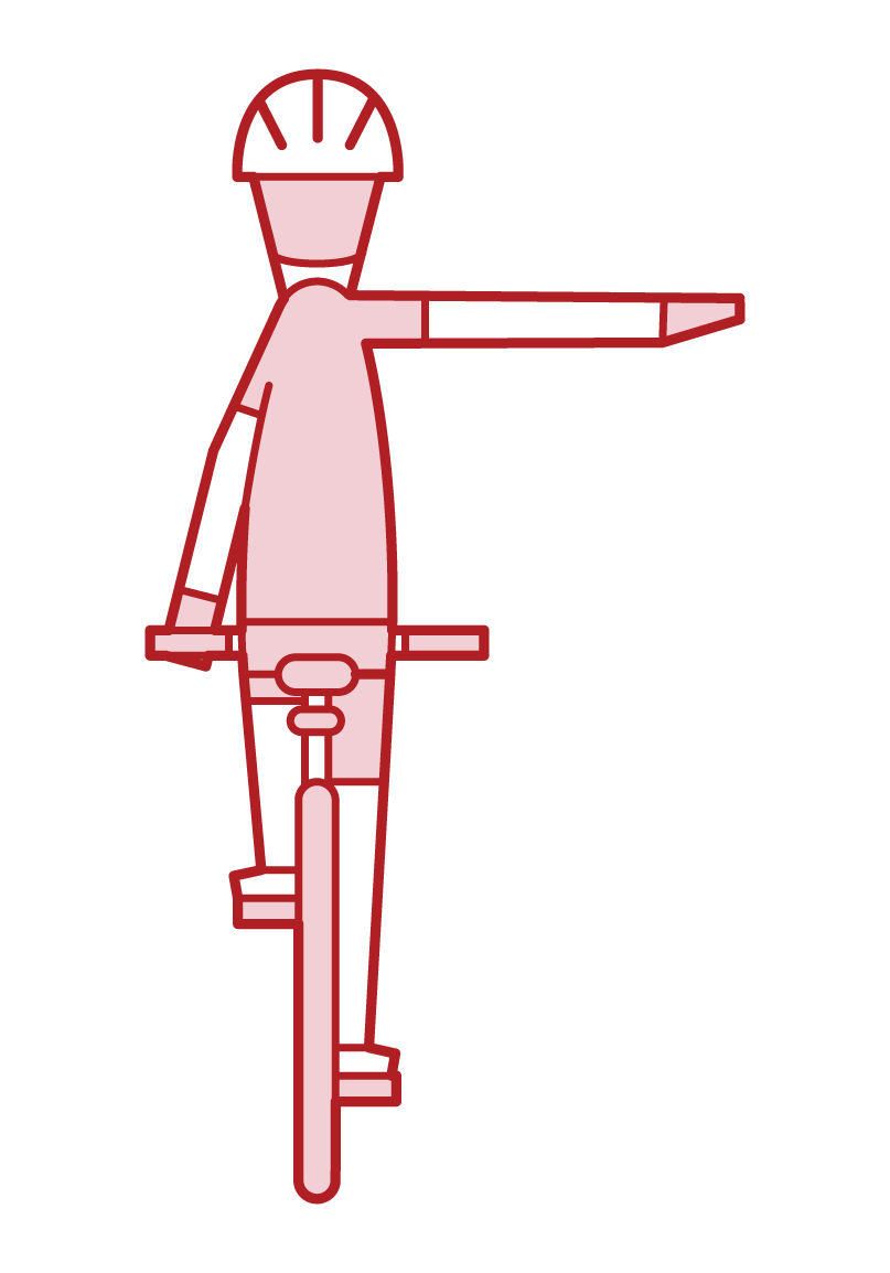 Illustration of bicycle hand signal (hand sign) and right turn (male)