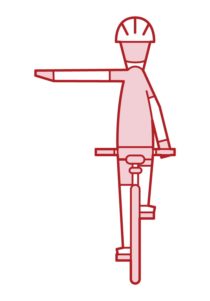 Illustration of bicycle hand signal (hand sign) and left turn (male)