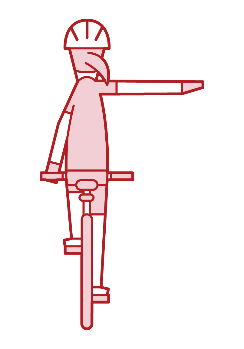 Illustration of bicycle hand signal (hand sign) and right turn (female)