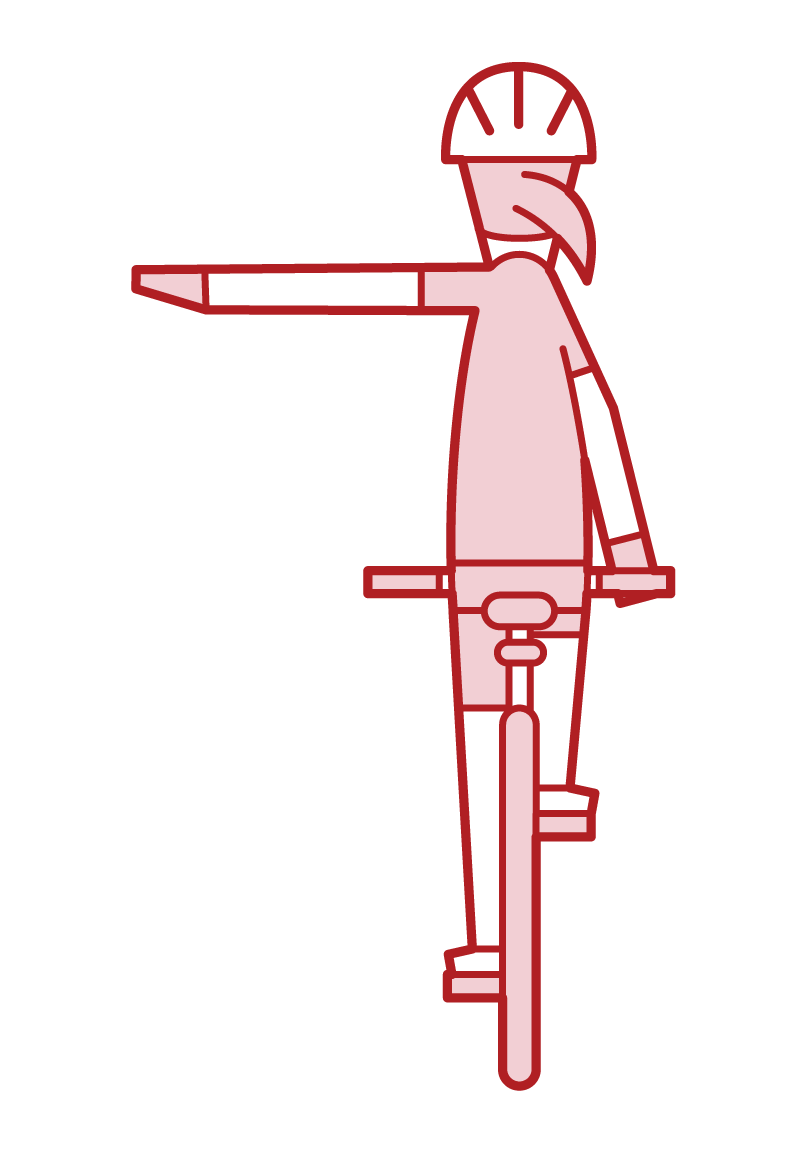 Illustration of hand signal (hand sign) and left turn (woman) of bicycle