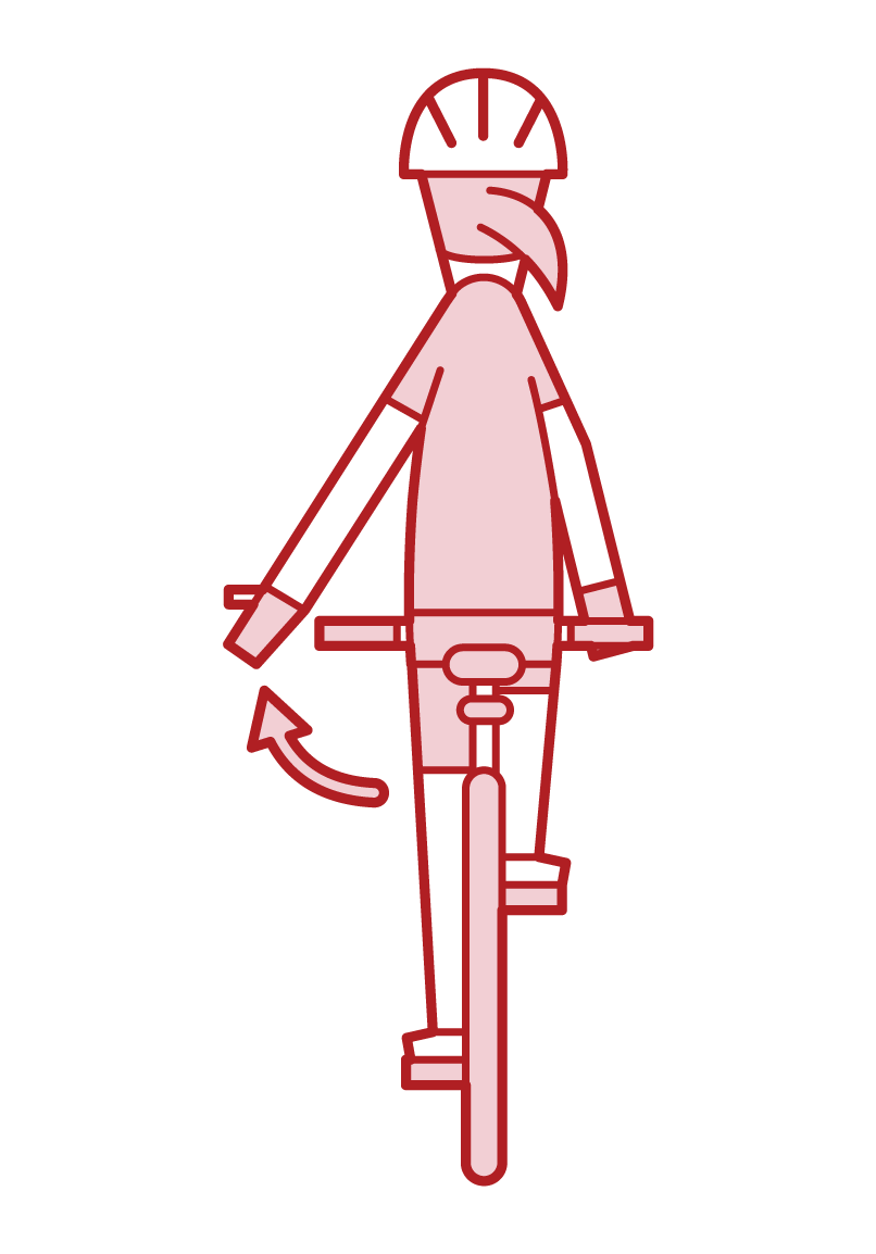 Illustration of hand signal (hand sign) of bicycle and first go (woman)