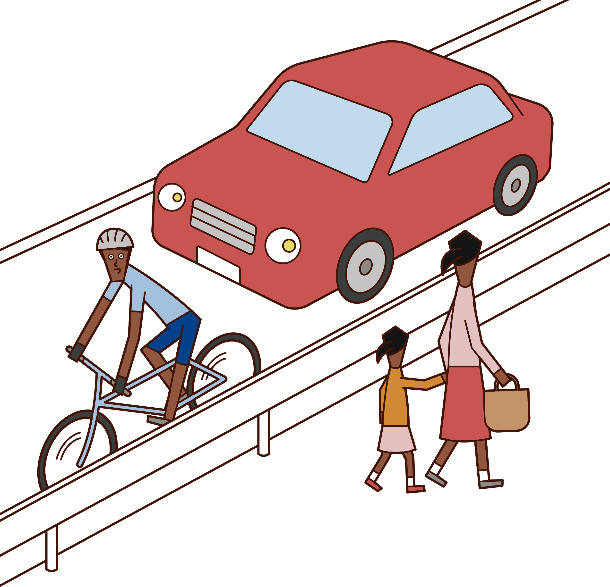 自転車で車道を走る人（男性）のイラスト