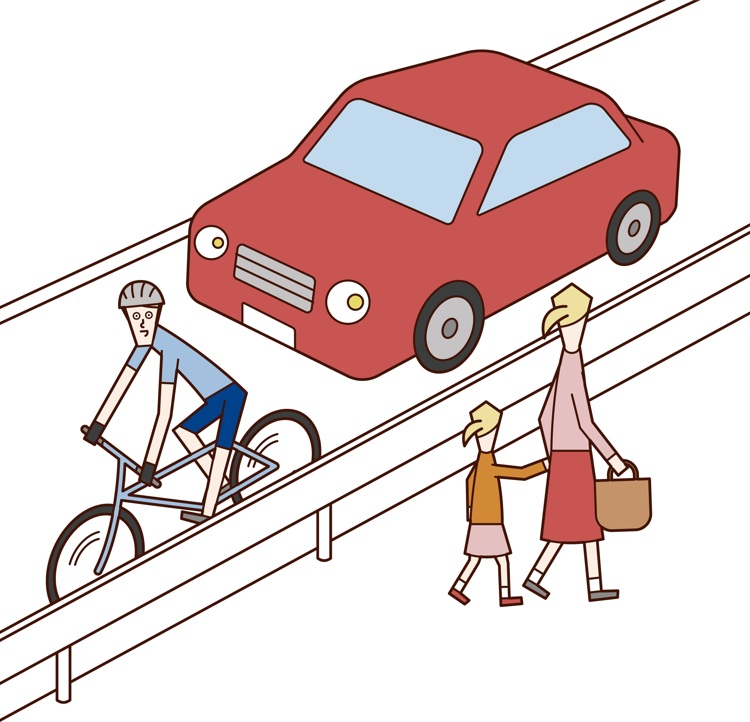 Illustration of a man riding on a bicycle on a driveway