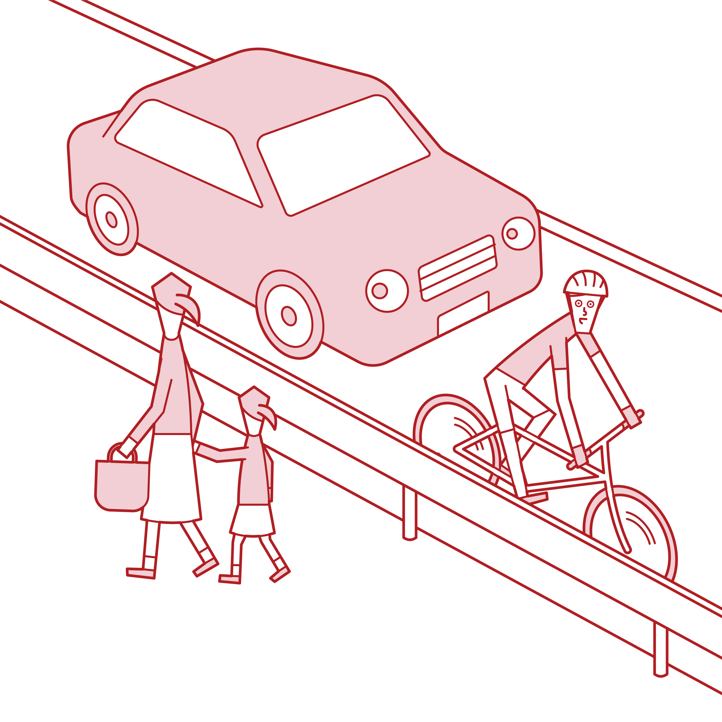 騎自行車在車道上跑步的人（男性）的插圖