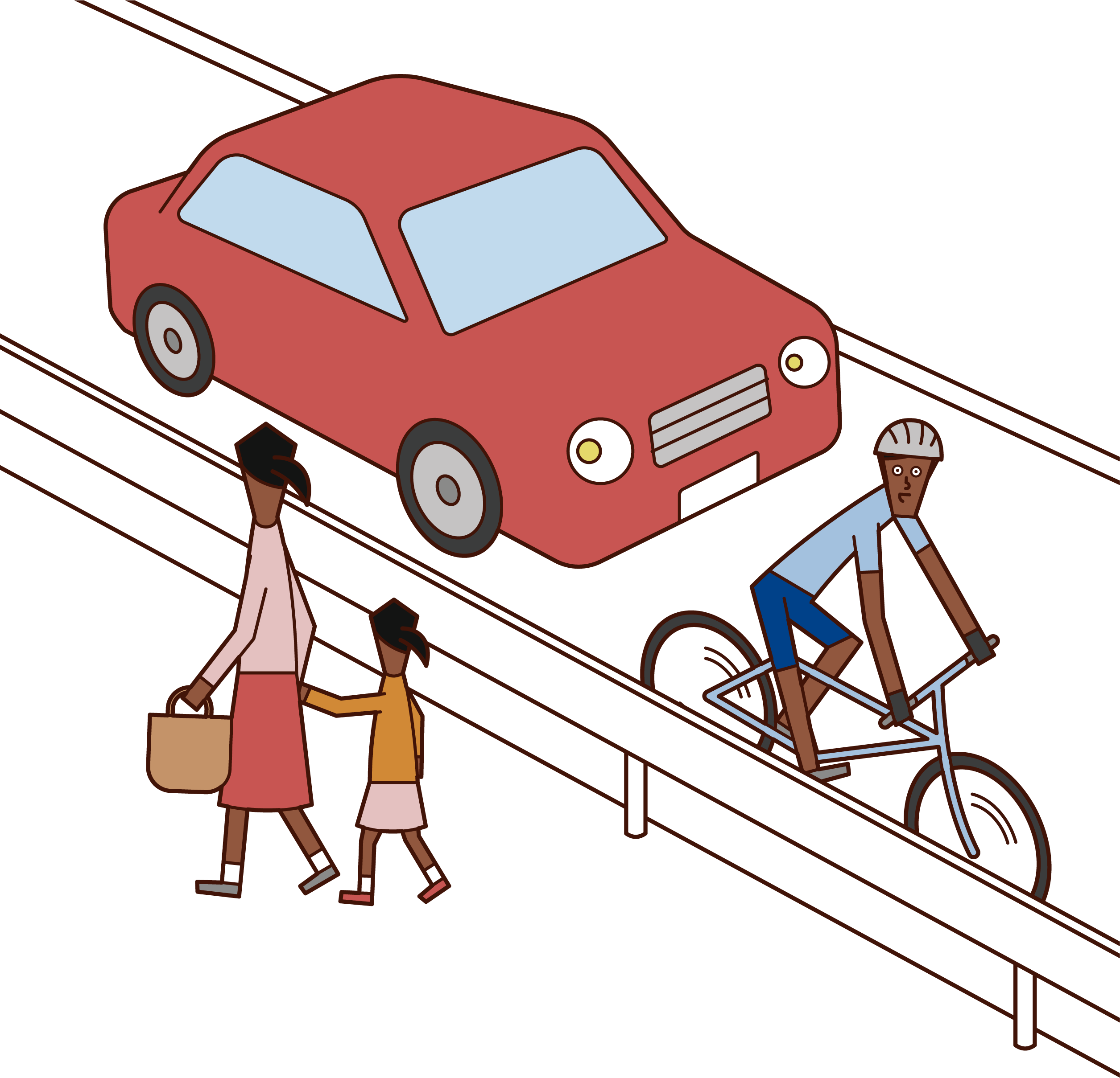 Illustration of a man riding on a bicycle on a driveway