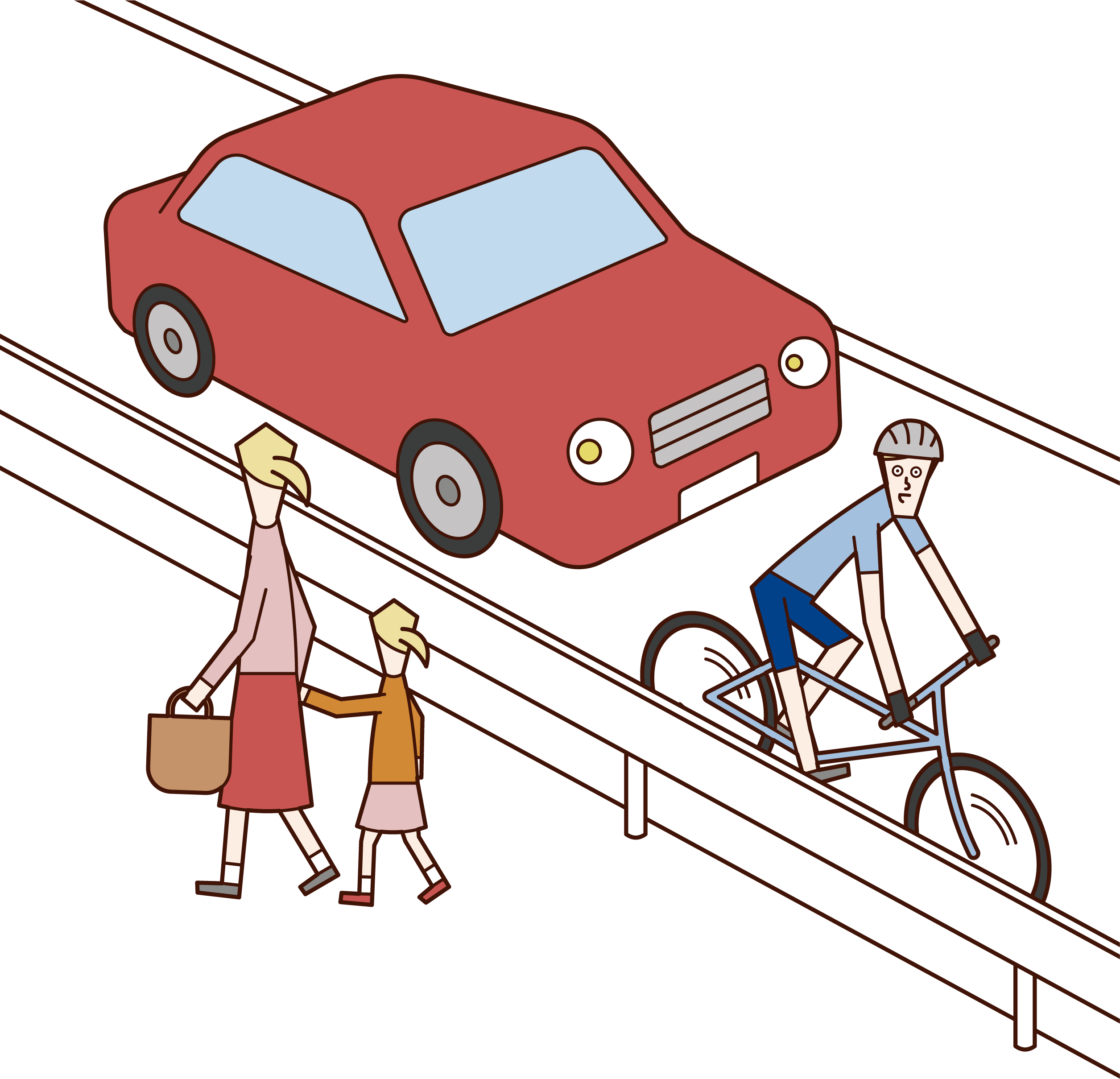 騎自行車在車道上跑步的人（男性）的插圖