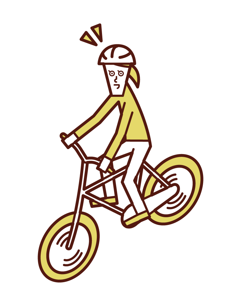 Illustration of a child (girl) riding a bicycle wearing a helmet