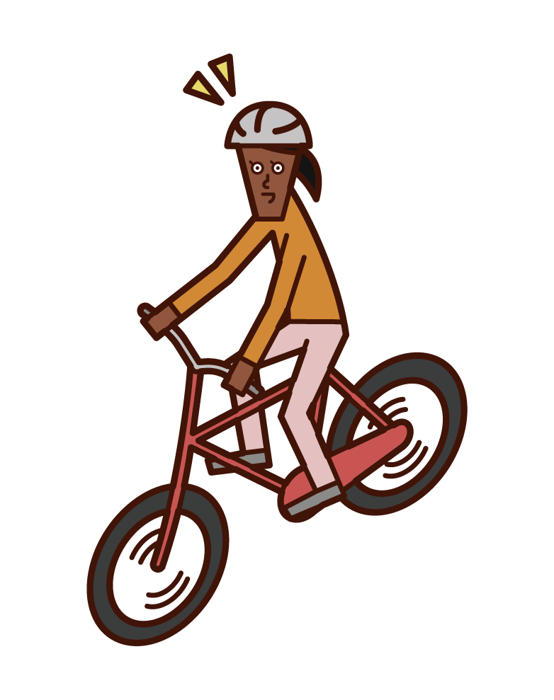 Illustration of a child (girl) riding a bicycle wearing a helmet