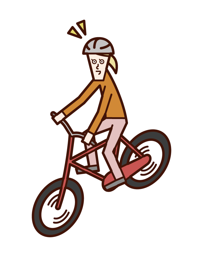 ヘルメットを着用して自転車に乗る子供（女子）のイラスト