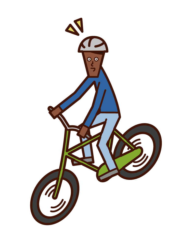 Illustration of a child (boy) riding a bicycle wearing a helmet