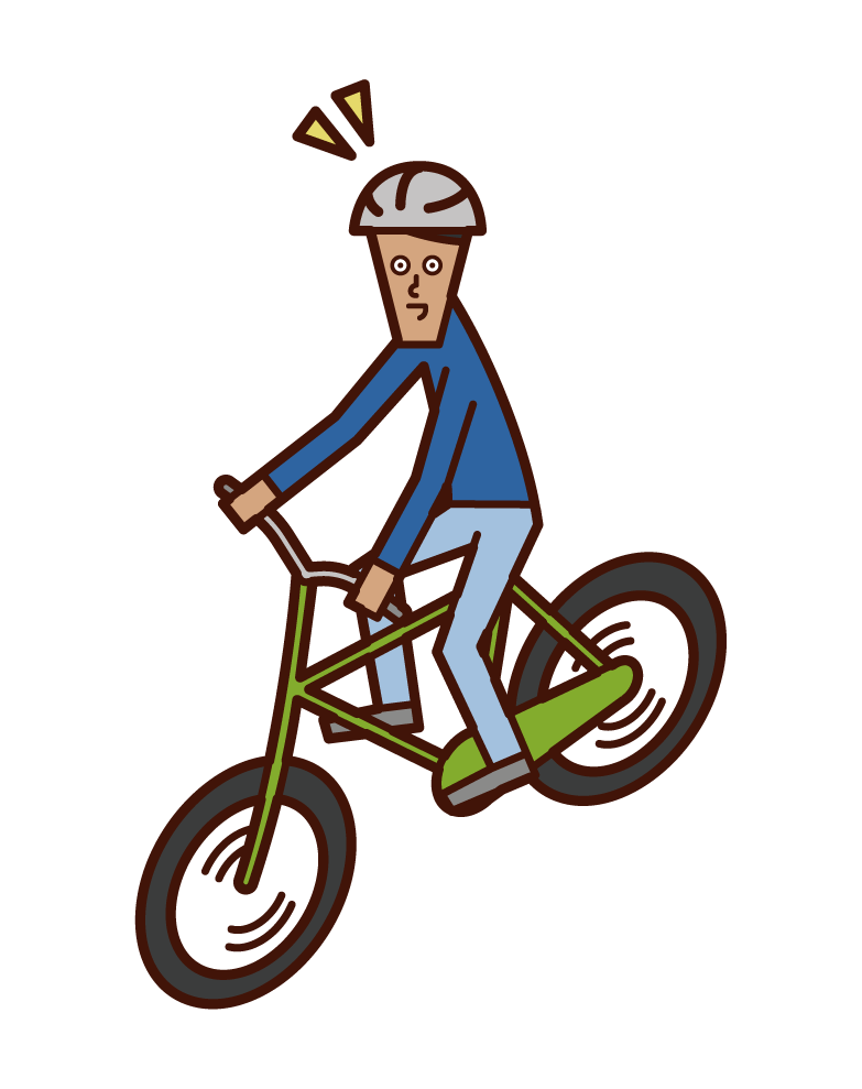 Illustration of a child (boy) riding a bicycle wearing a helmet