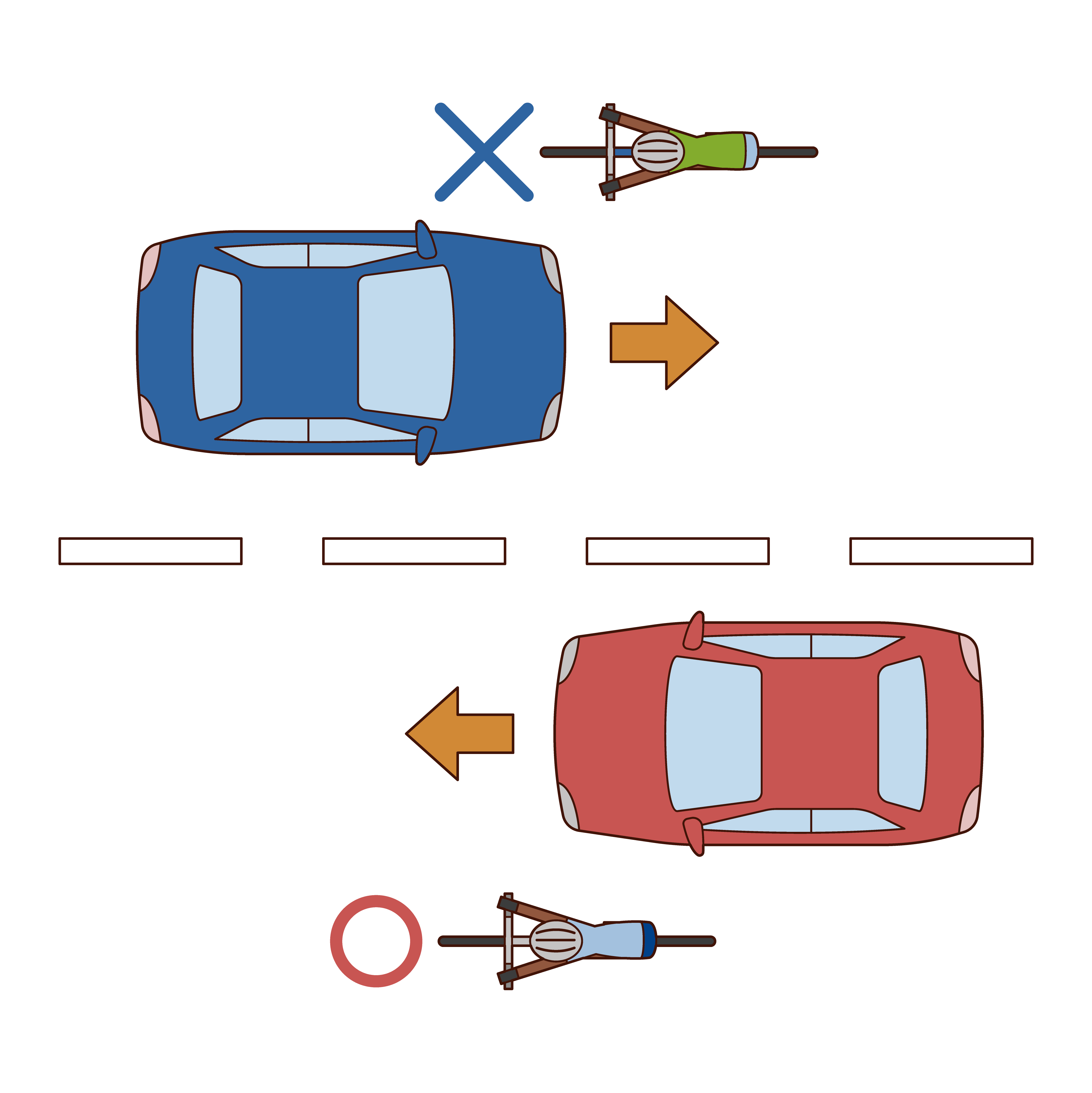 Illustration of rules for bicycles to run in the left lane