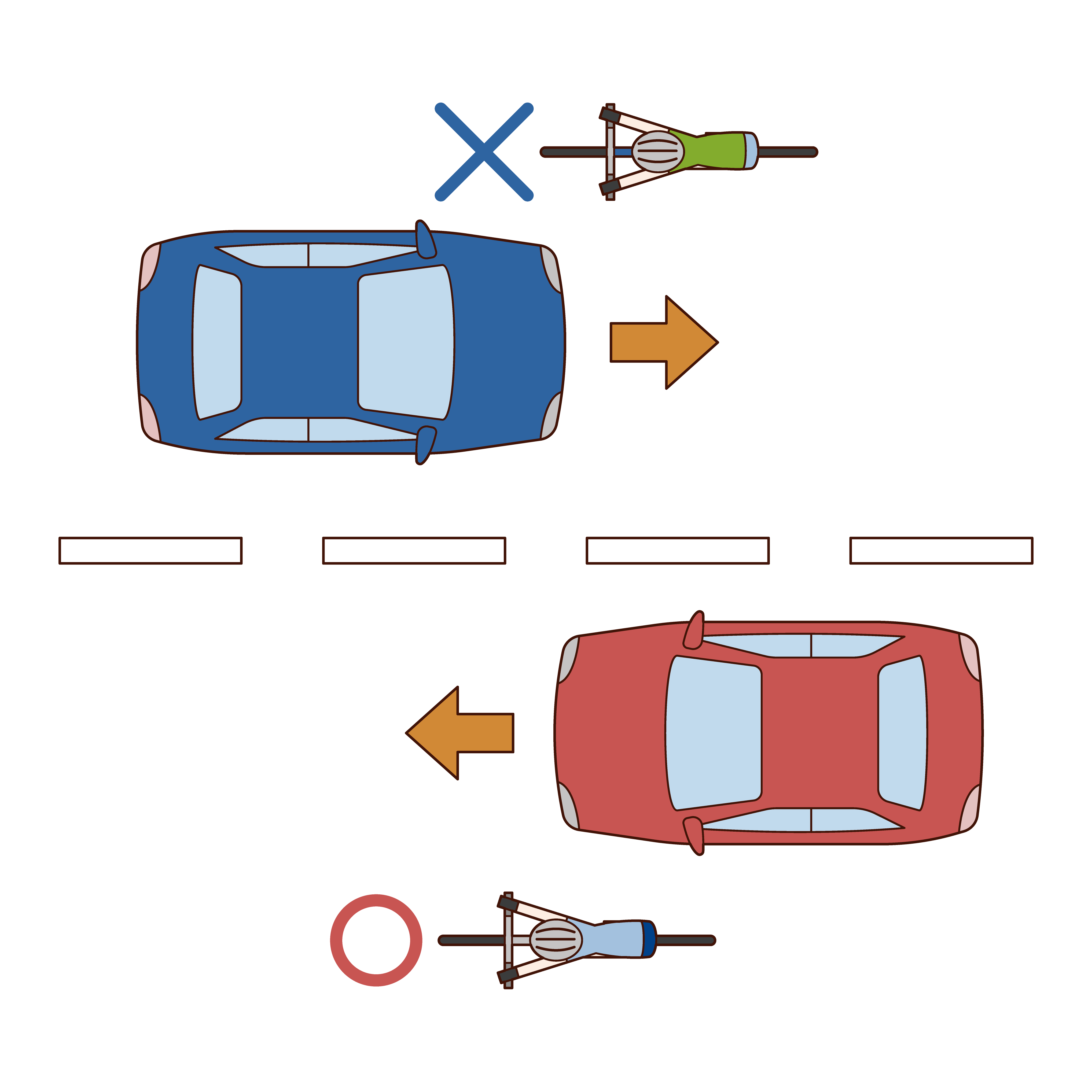Illustration of rules for bicycles to run in the left lane