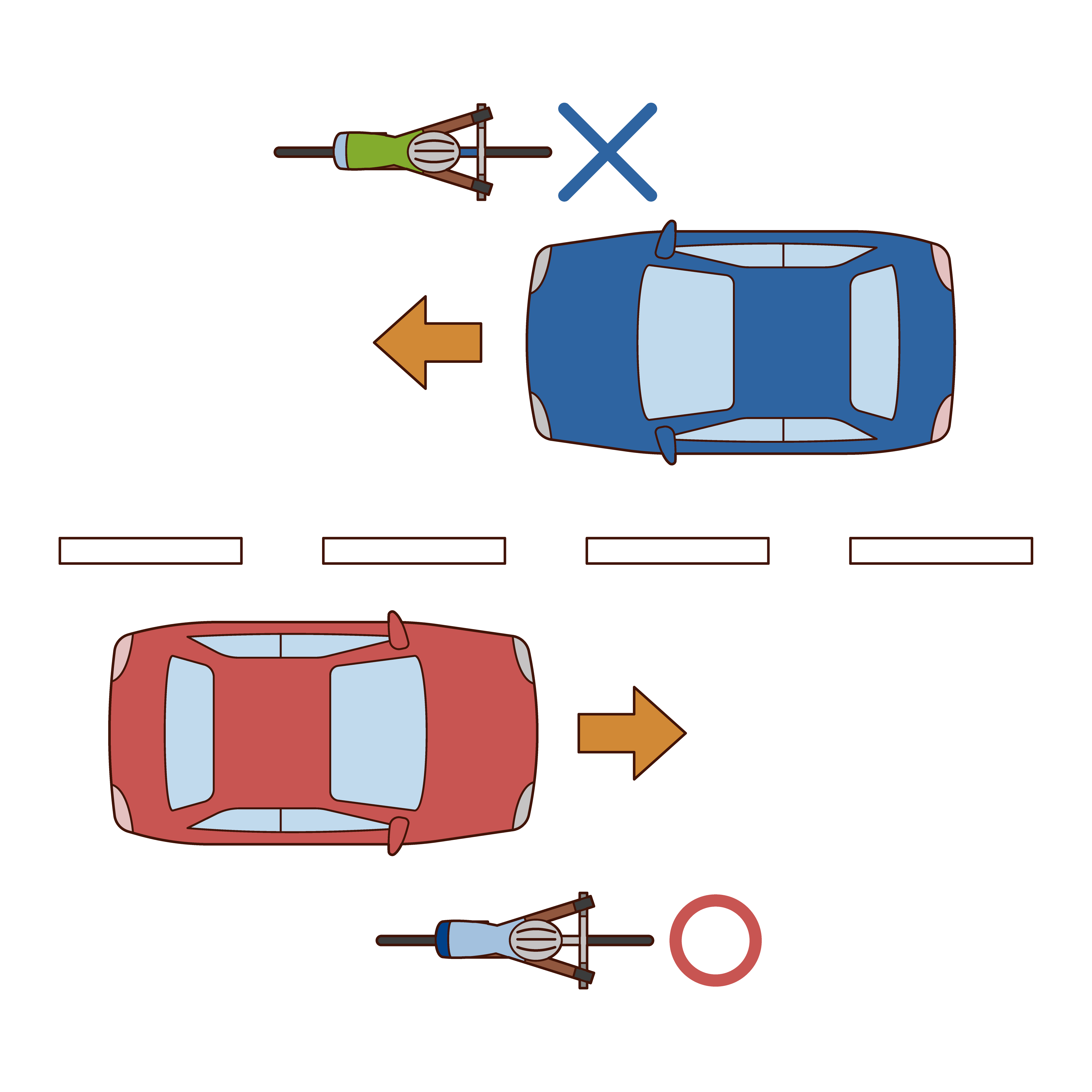 Illustration of rules for bicycles to run in the right lane