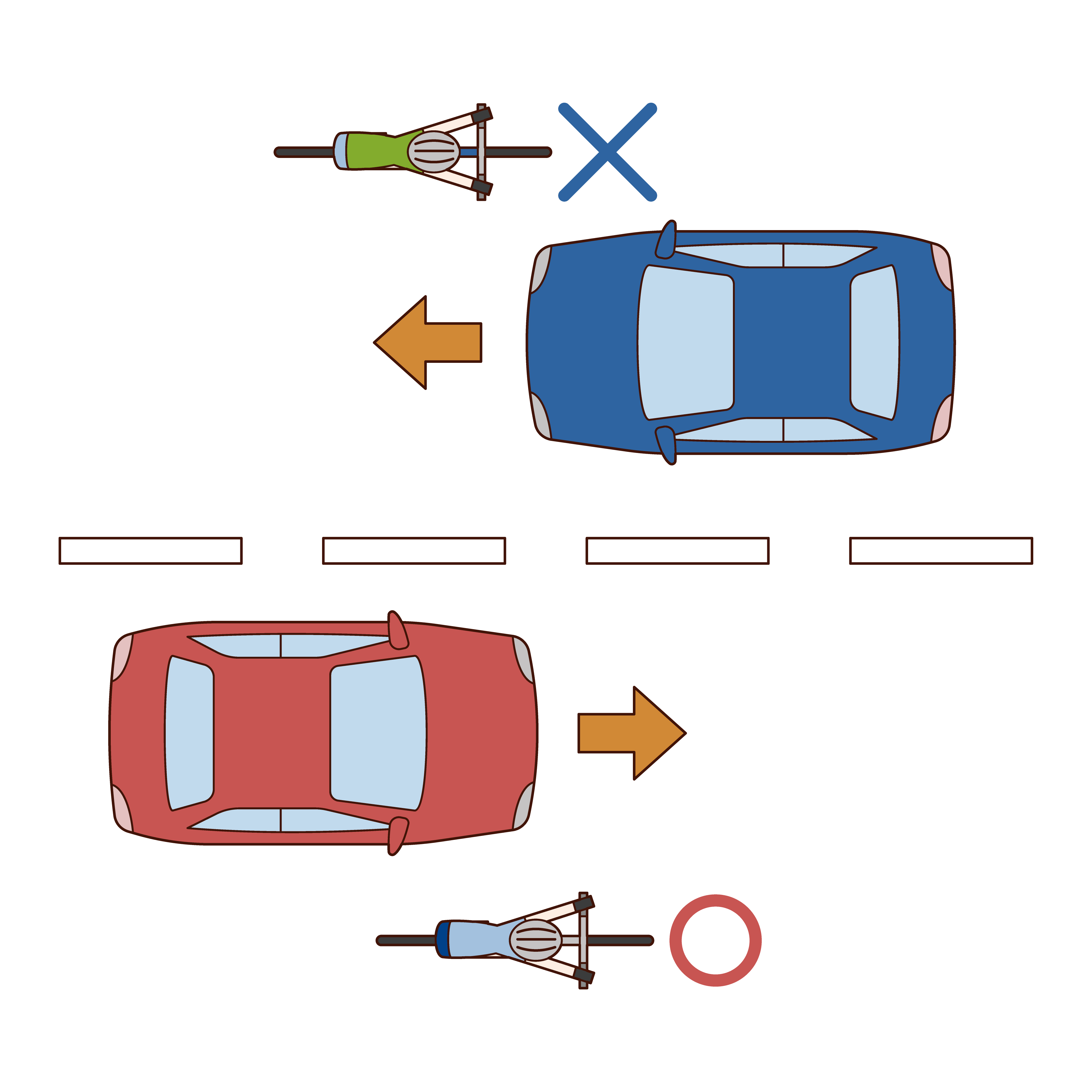 Illustration of rules for bicycles to run in the right lane
