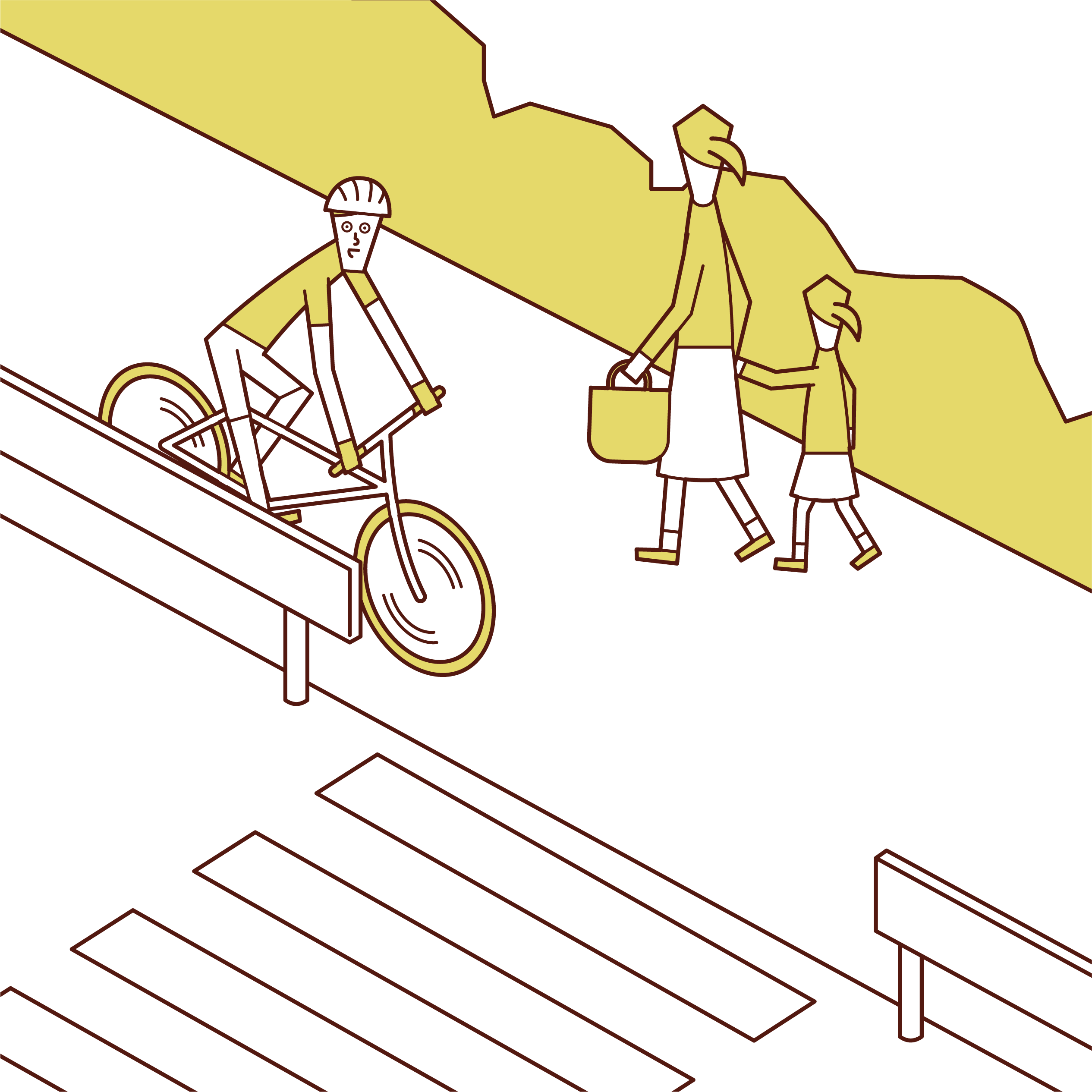歩行者を優先して歩道を走る自転車乗り（男性）のイラスト